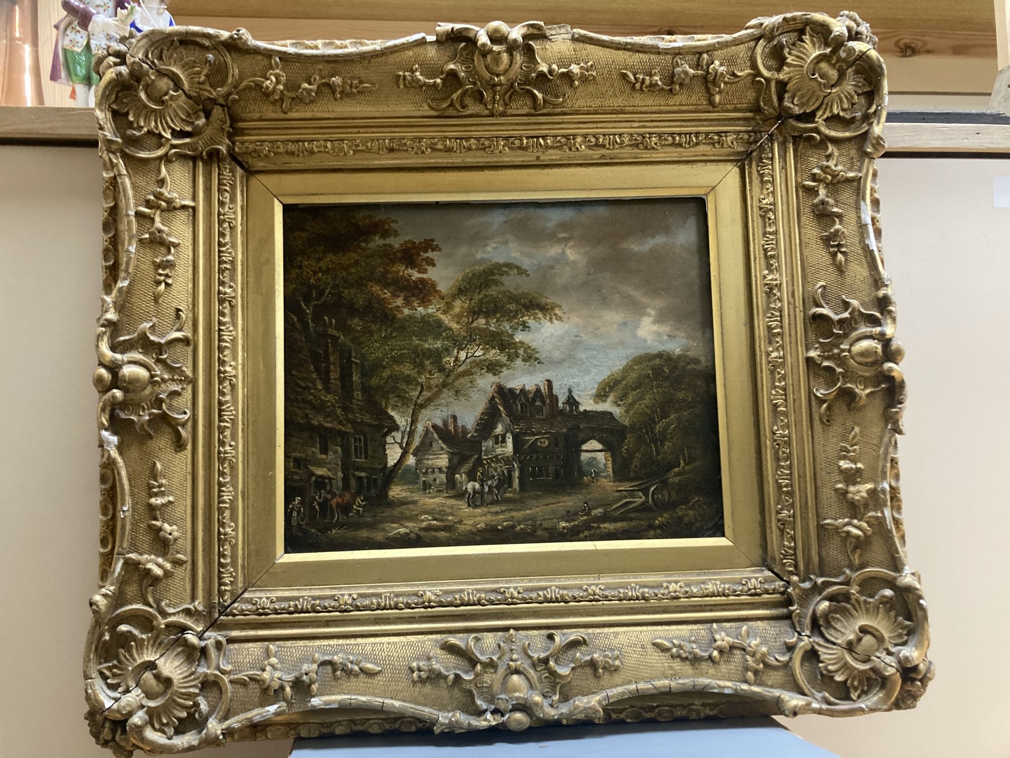 English School, oil on board, 19th century rustic landscape, 23 x 28cm